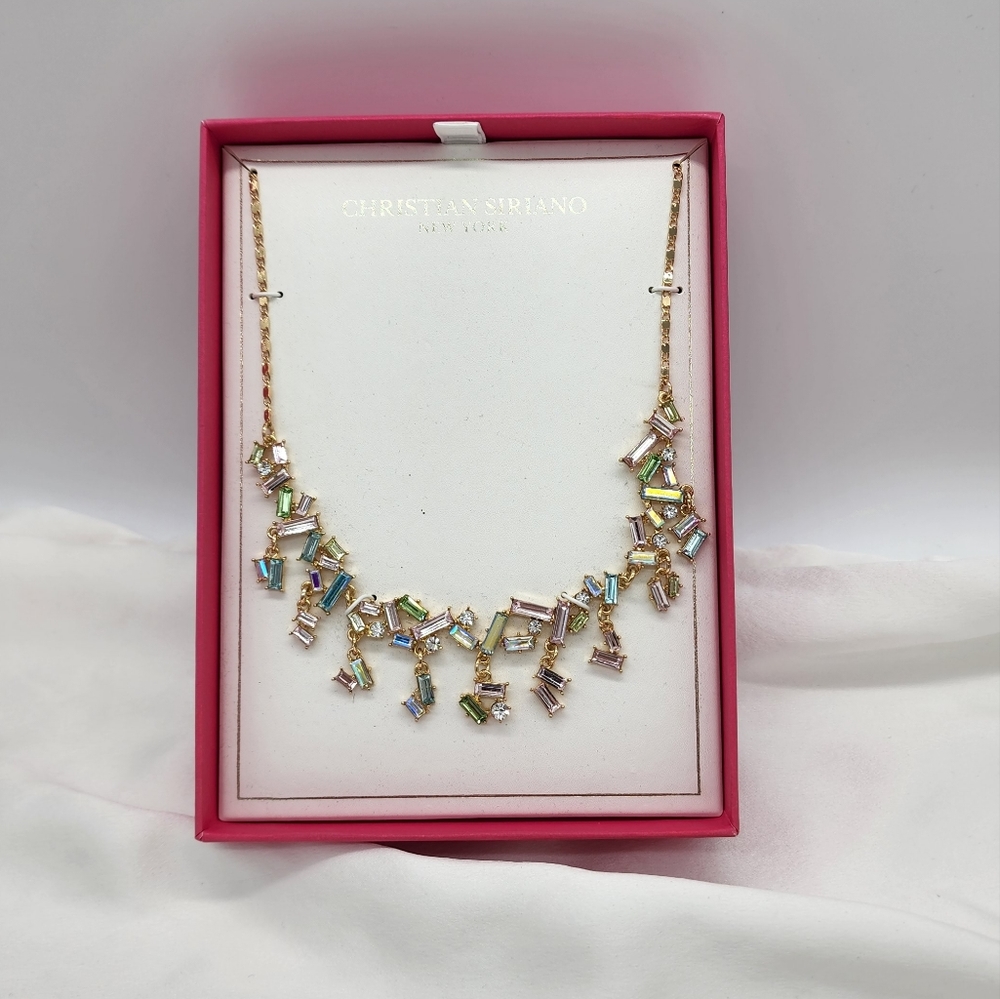 Irridescent Pastel Baguettes Cascade Necklace New in Box